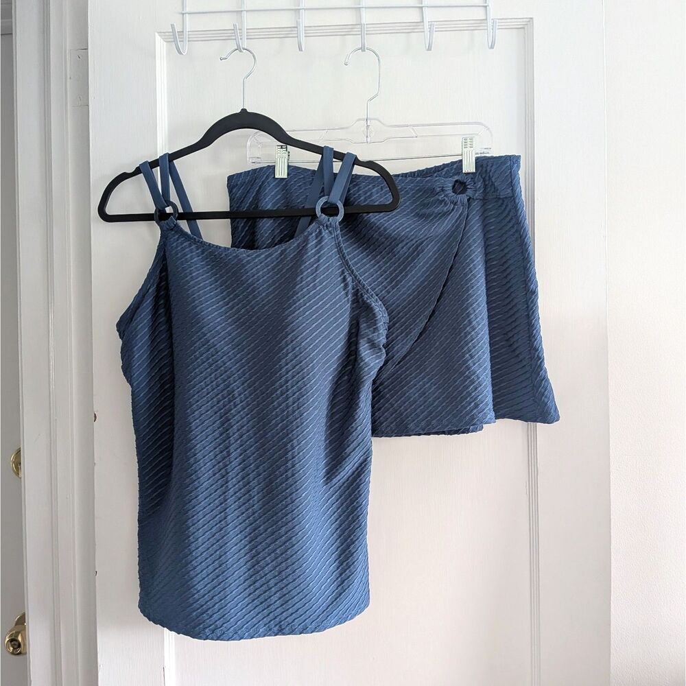 Lands' End Tankini Swim Skort Set Textured Blue Sz. L